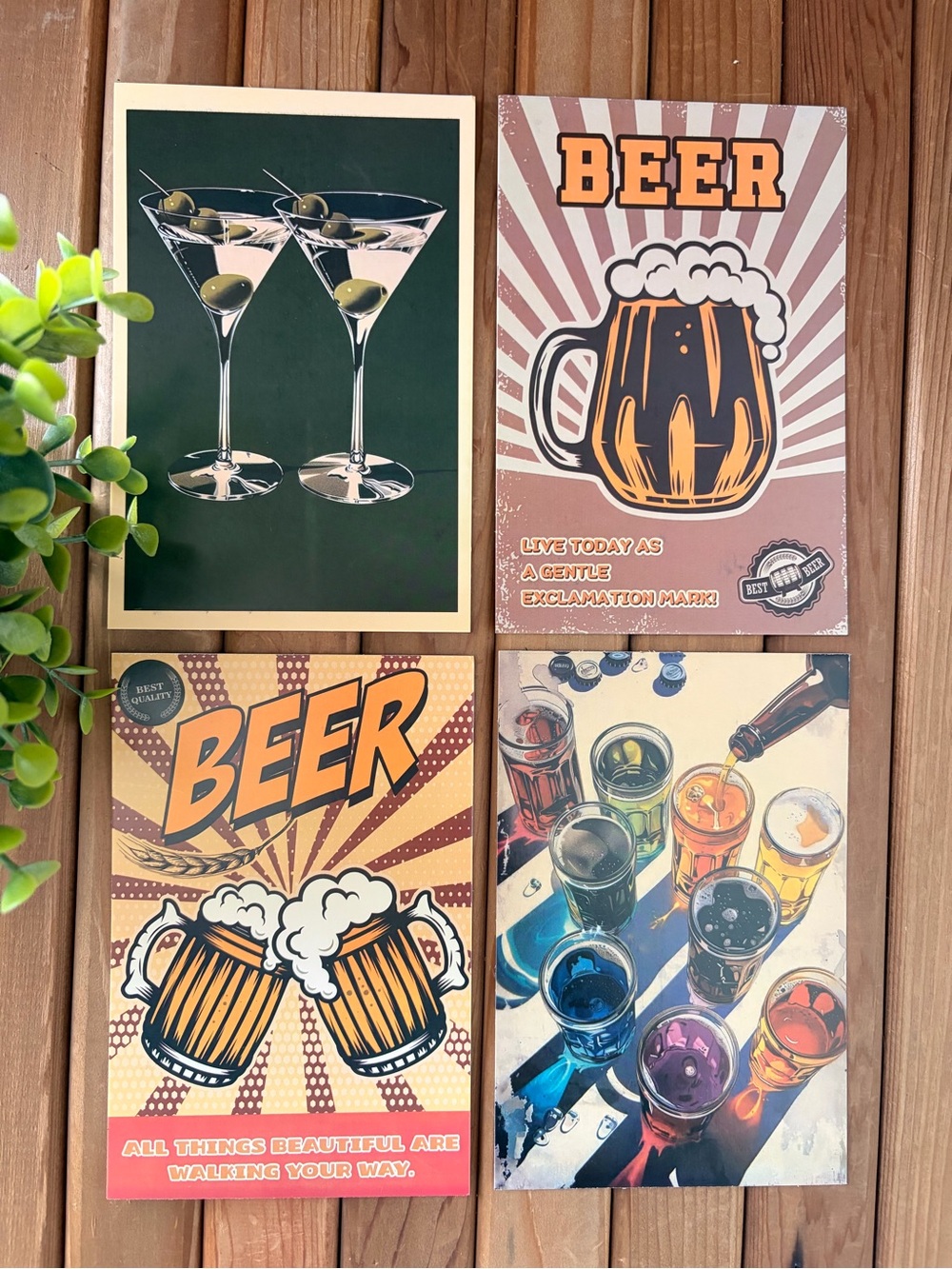 Set of 4 Retro Beer & Cocktail Postcard Set, Bar Cart Decor, Vintage Style Art